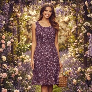 LOFT 10 Purple Mauve Watercolor Floral Dress - Lined - Hidden Zip